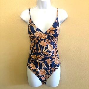 CUPSHE Floral One Piece Ruched Tummy Control Deep V Neck One Piece Swimsuit Sz S